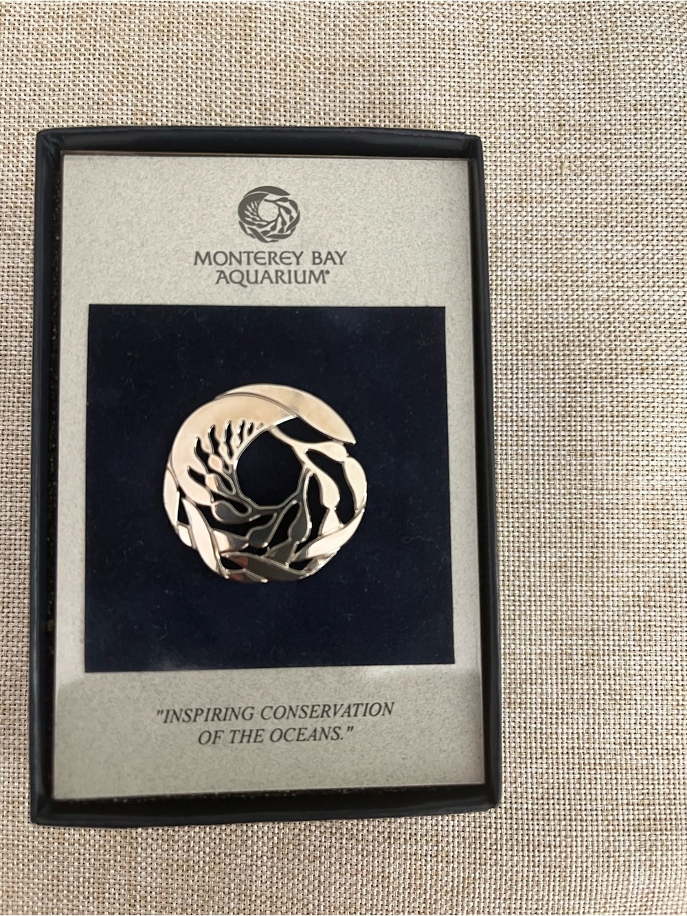 Monterey Bay Aquarium Brooch Silver Kelp Logo Vintage New in Box